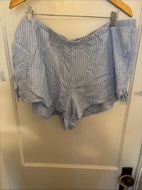 Hollister Light Blue & White Striped High-Waist Shorts